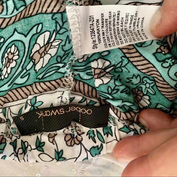 OOBERSWANK TURQUOISE RAYON BOHO PRINT SHORTS FRINGE TASSELS S NWOT - Picture 7 of 8